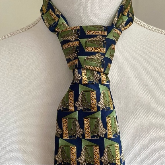 Lanvin Paris Sage Green Blue Classic 100% Silk Tie 60” Length - Picture 3 of 9